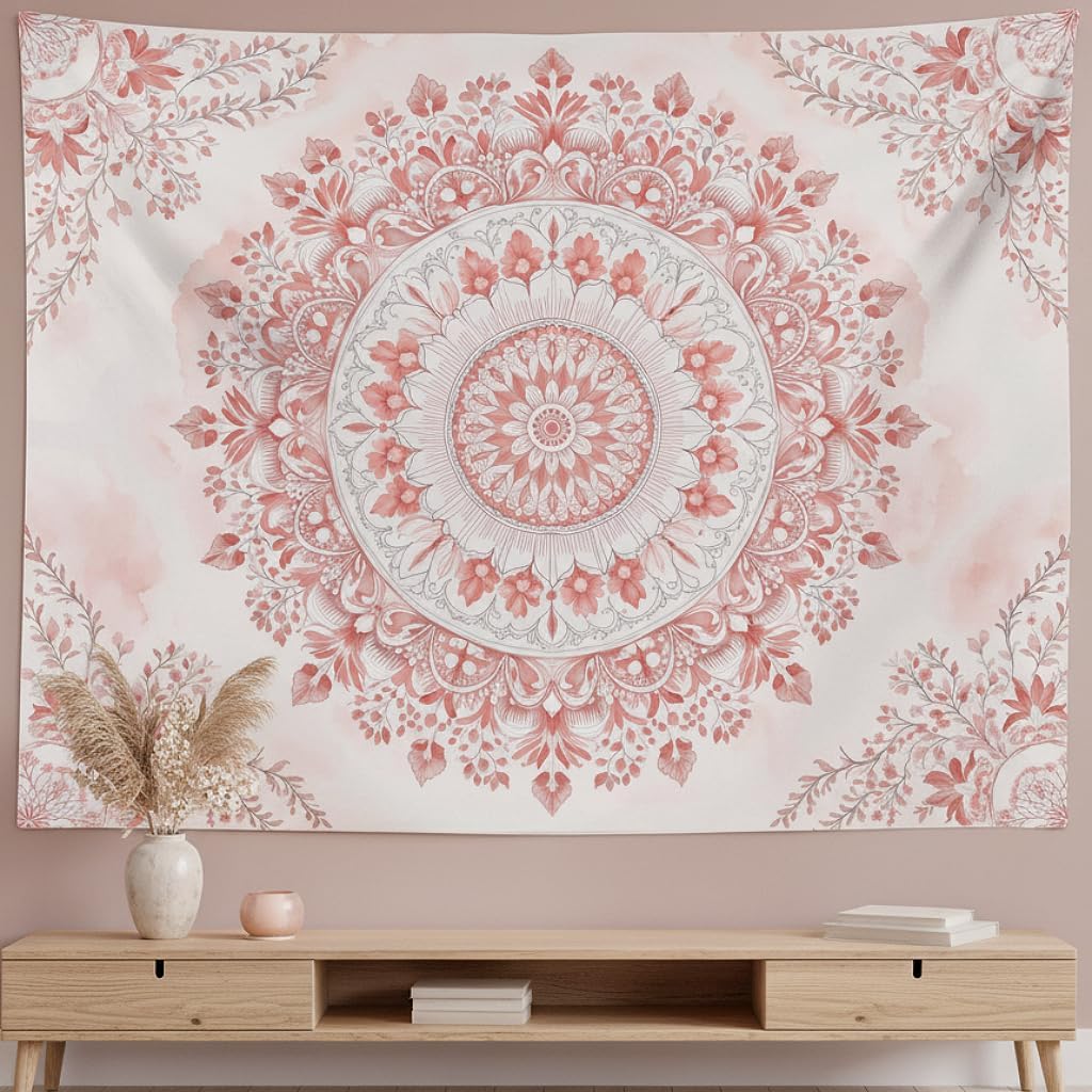 Wall Scroll Tapestry - Tapeçaria Mandala Floral Rosa – Arte