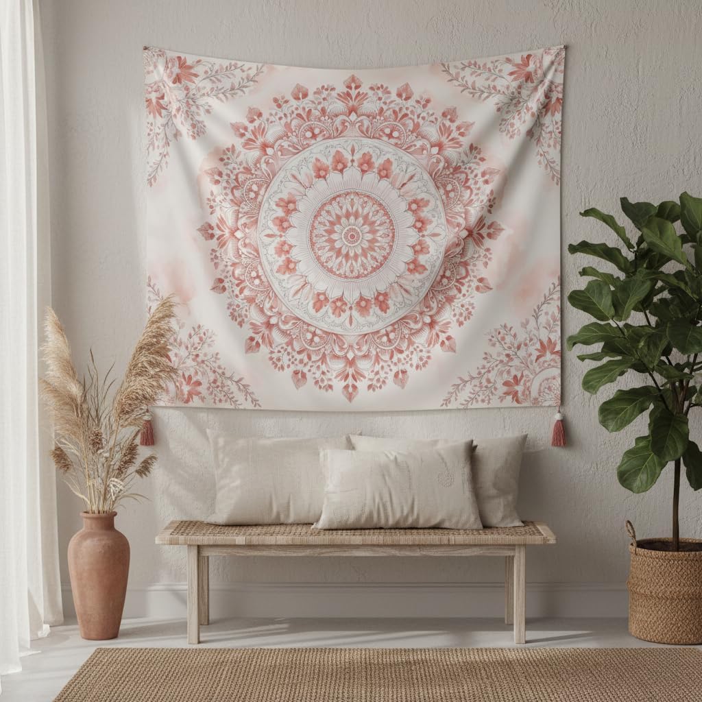 Tapeçaria Mandala Floral Rosa  - Wall Scroll Tapestry avaliação e preço